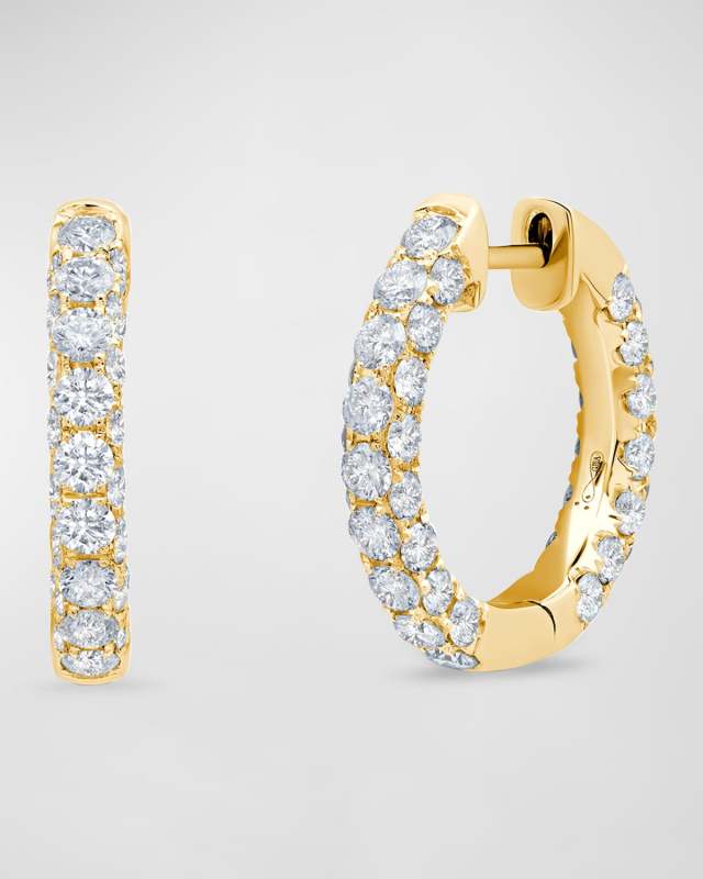 18K White Gold Diamond 3-Sided Hoop Earrings