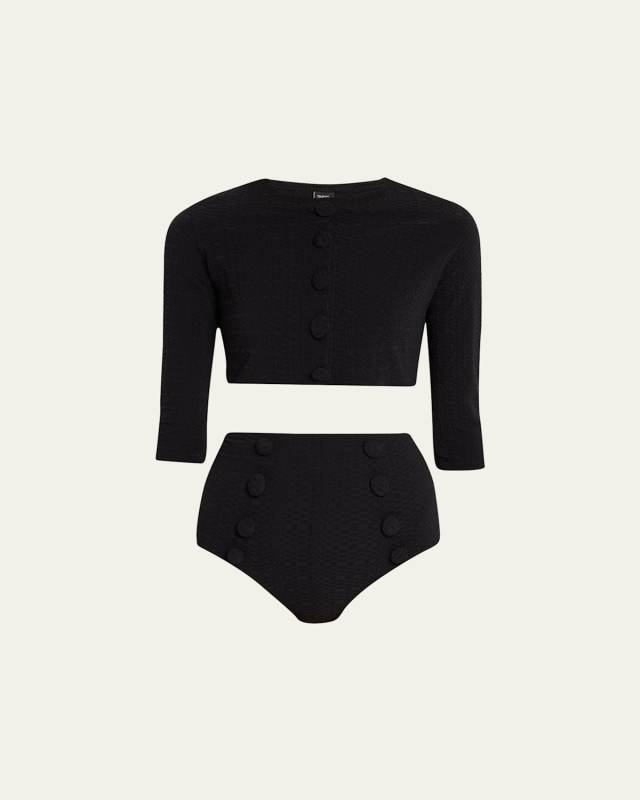 Button-Front Cropped Swim Cardigan