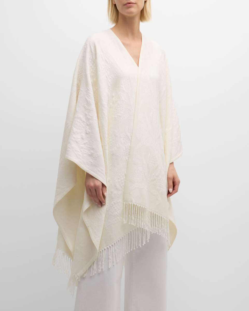 Pomegranate & Flowers Jacquard Wool-Blend Cape