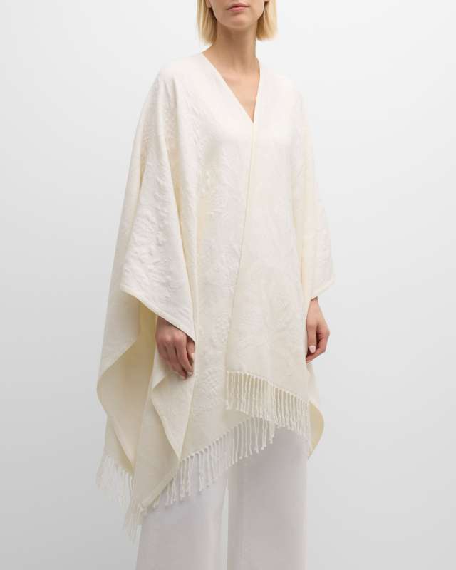 Pomegranate & Flowers Jacquard Wool-Blend Cape