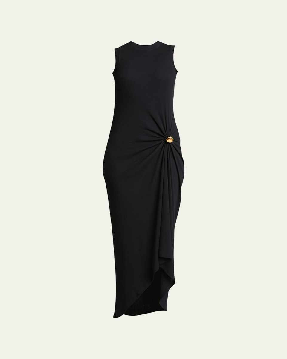 Draped Button Midi Dress