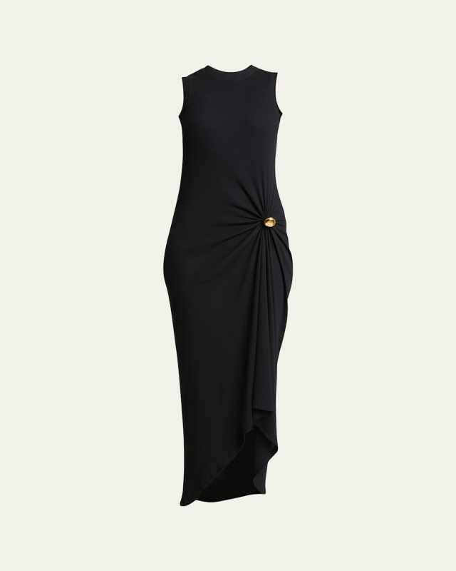 Draped Button Midi Dress