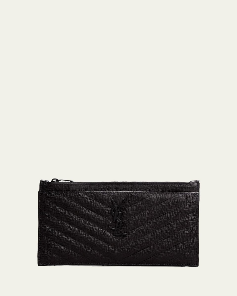 YSL Monogram Small Ziptop Bill Pouch in Grained Leather