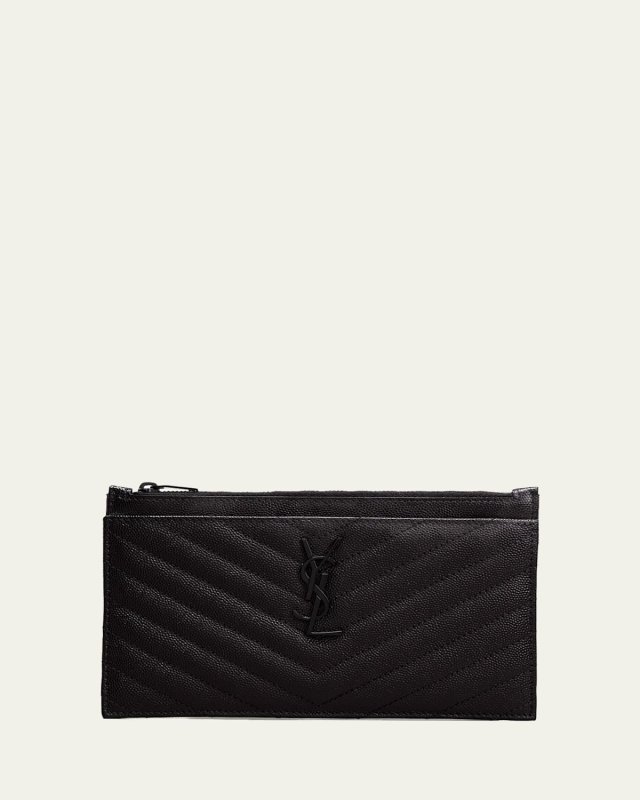 YSL Monogram Small Ziptop Bill Pouch in Grained Leather