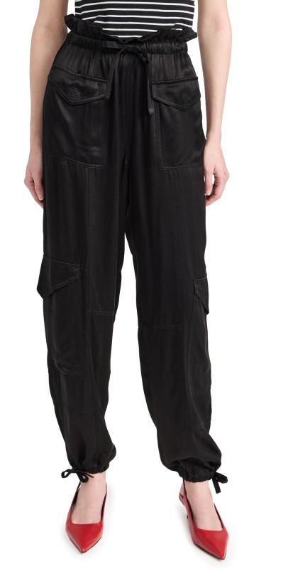 GANNI Washed Satin Pants Black
