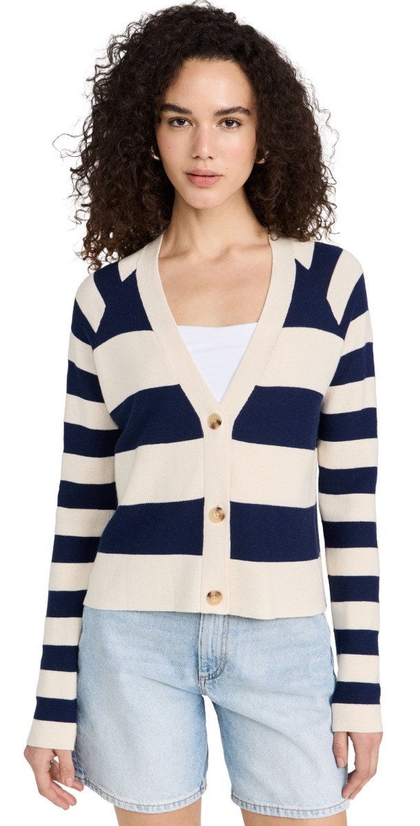 ATM Anthony Thomaselillo Cotton Blendixed Stripe Cardigan Chalk/Ink
