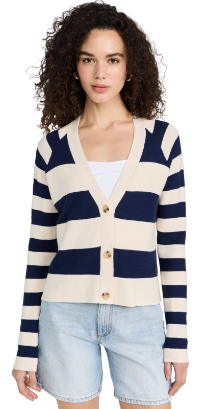 ATM Anthony Thomaselillo Cotton Blendixed Stripe Cardigan Chalk/Ink