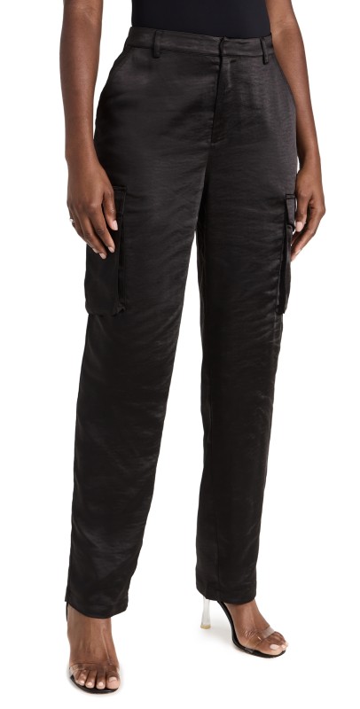 Good American Washed Satin Cargo Pants Black001