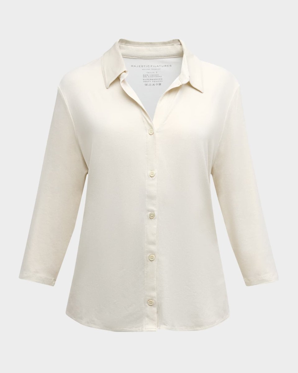 Soft Touch Metallic Button-Front Shirt with Side Slits