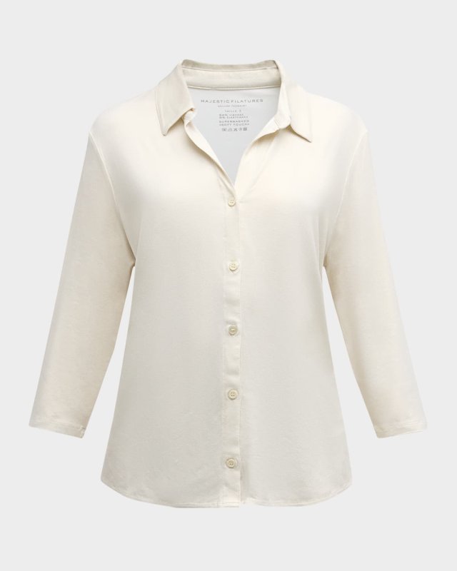 Soft Touch Metallic Button-Front Shirt with Side Slits