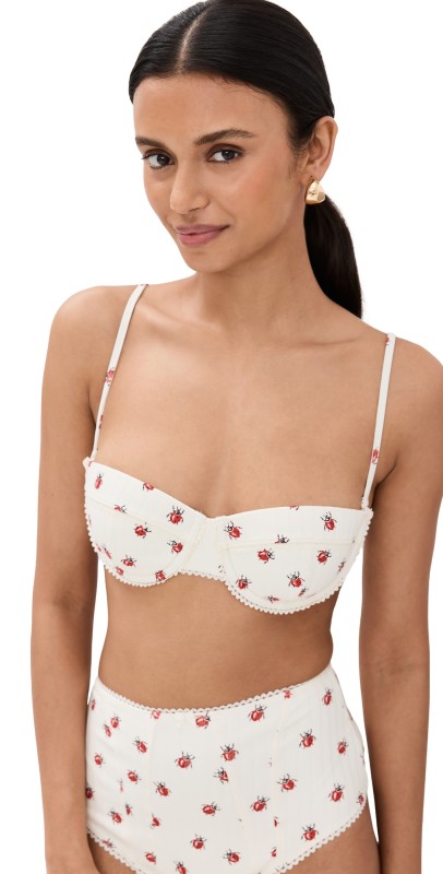STAUD Jo Balconette Bikini Top Ladybugs