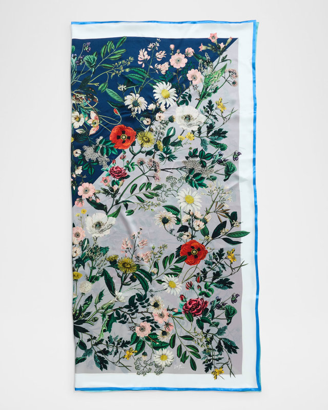 Neiman Marcus Exclusive Willa Double Sided Floral-Print Silk Scarf