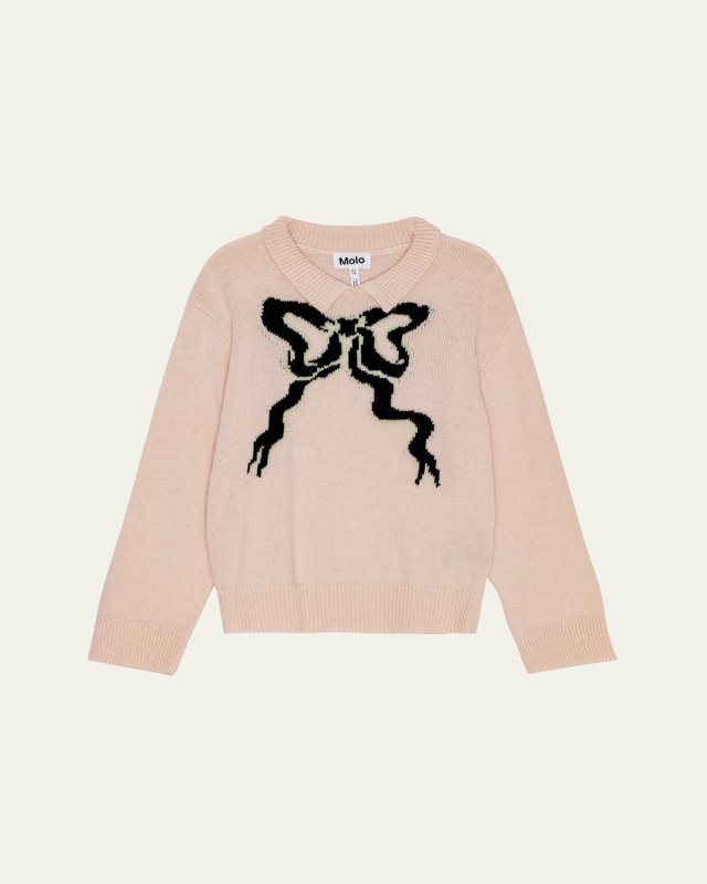 Girl's Gerd Sweater W/ Bow Intarsia, Size 7