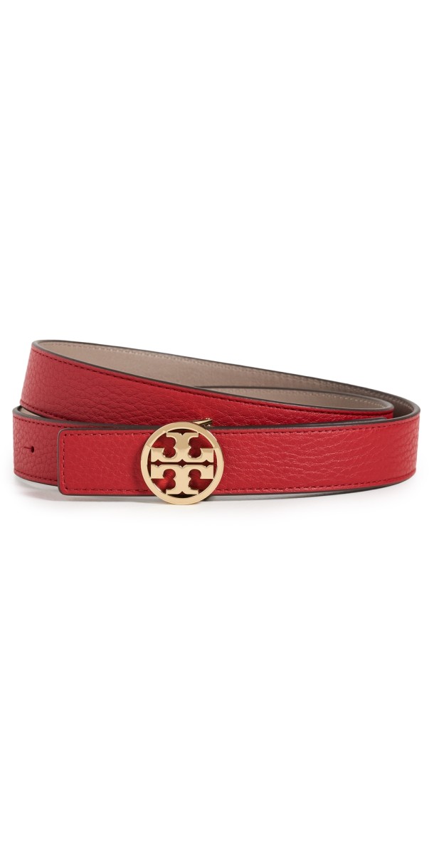 Tory Burch 1" Miller Reversible Belt Red Apple/Gray Heron/Gold