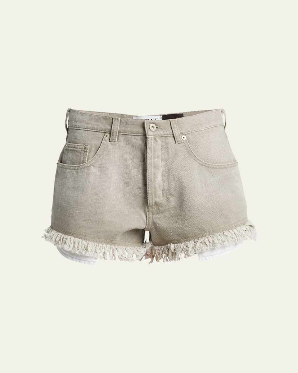 Frayed Denim Anagram Pocket Shorts