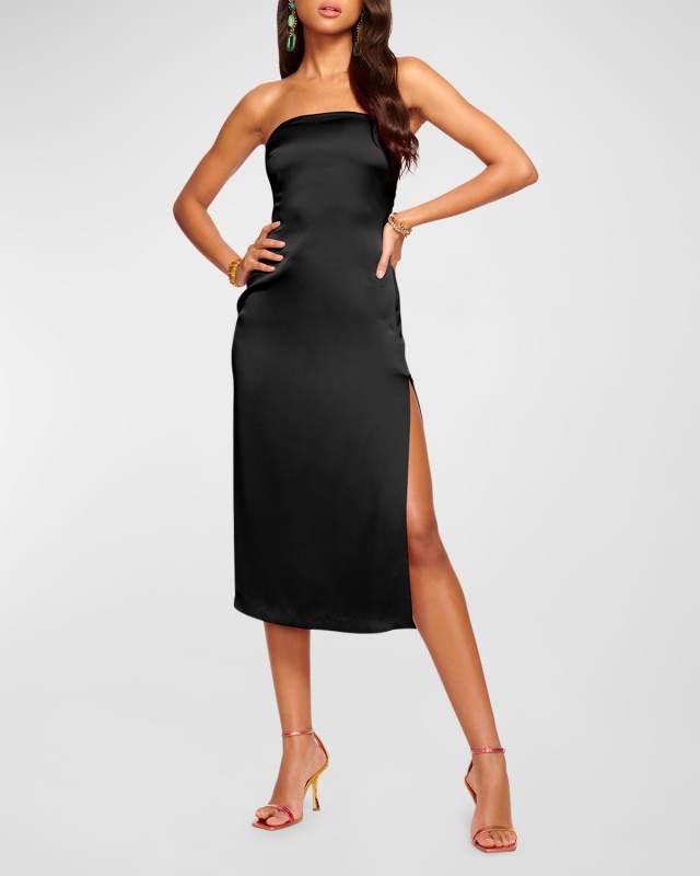 Lisa Strapless Side-Slit Midi Dress