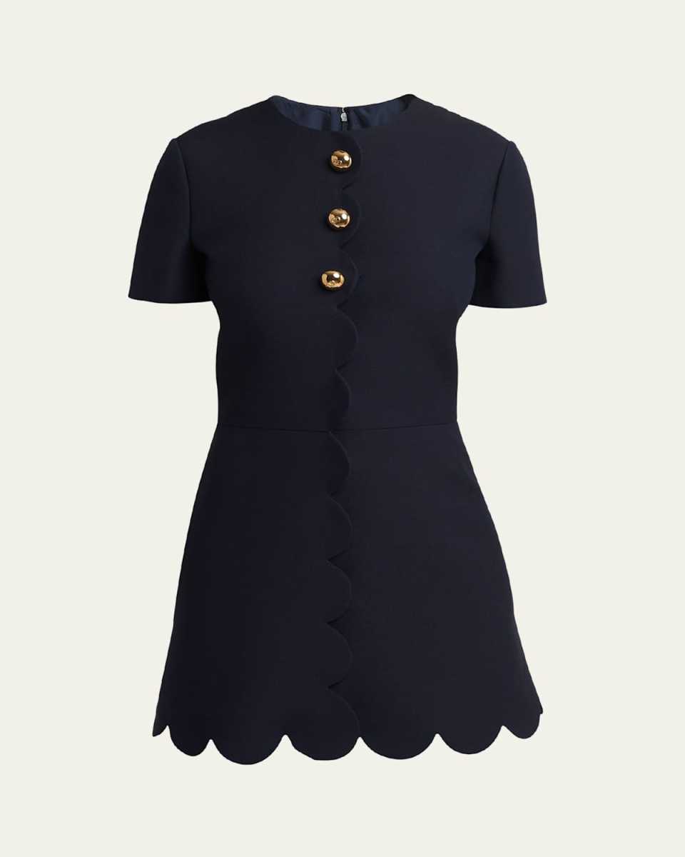 Scalloped Wool Mini Dress