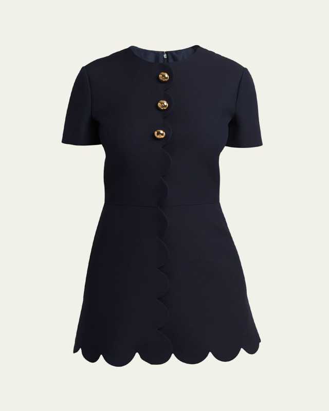 Scalloped Wool Mini Dress
