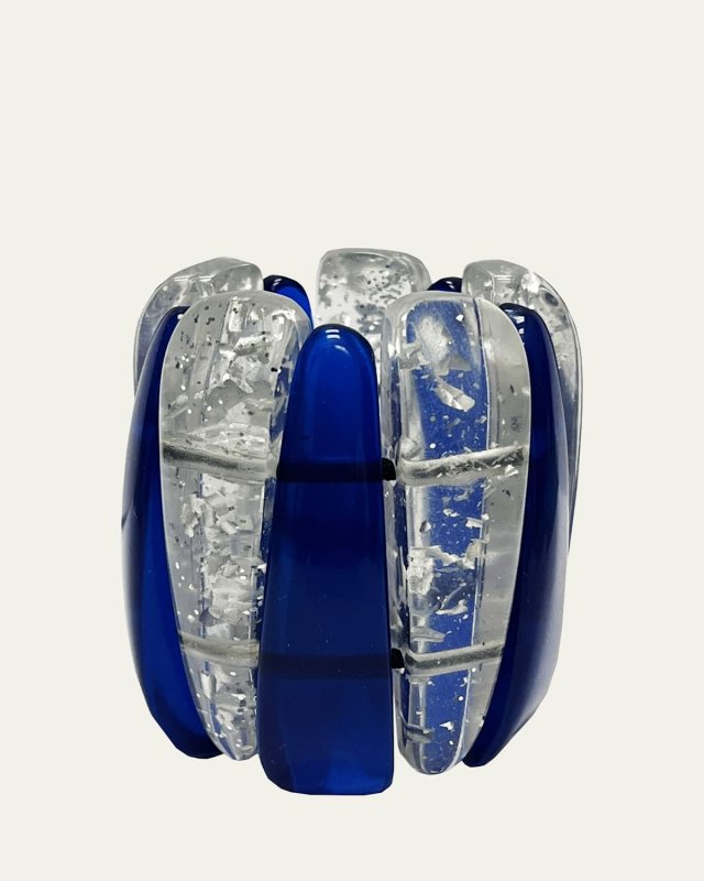 Navy & Silver Leaf Acrylic Napkin Ring, Set of Four