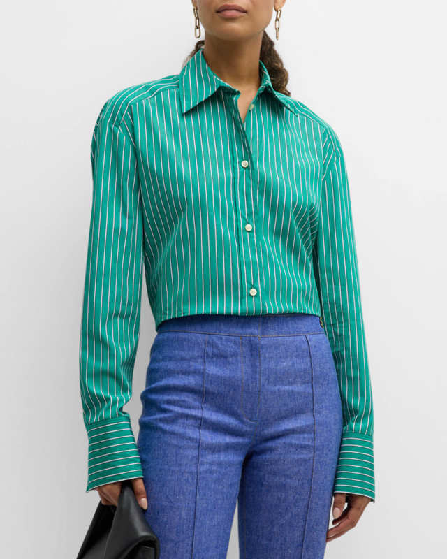 Lyn Striped Button-Down Cotton Shirt
