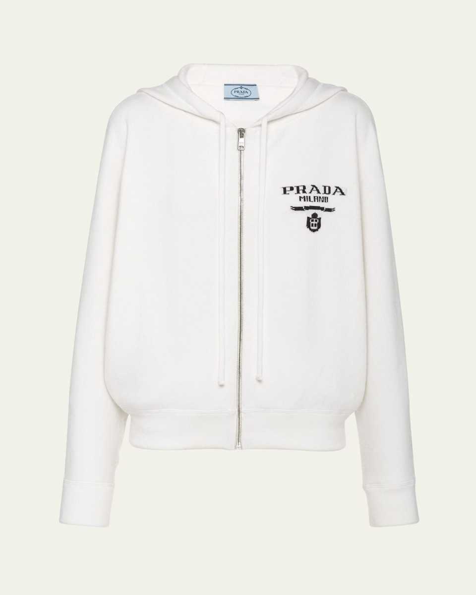 Cashmere Zip-Up Sweatshirt with Logo Detail
