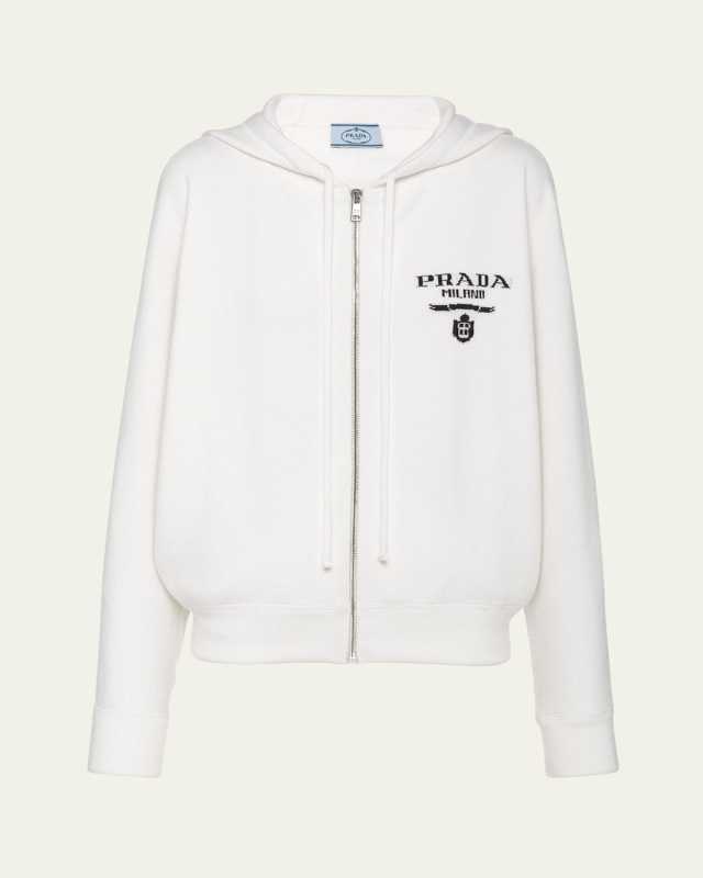 Cashmere Zip-Up Sweatshirt with Logo Detail