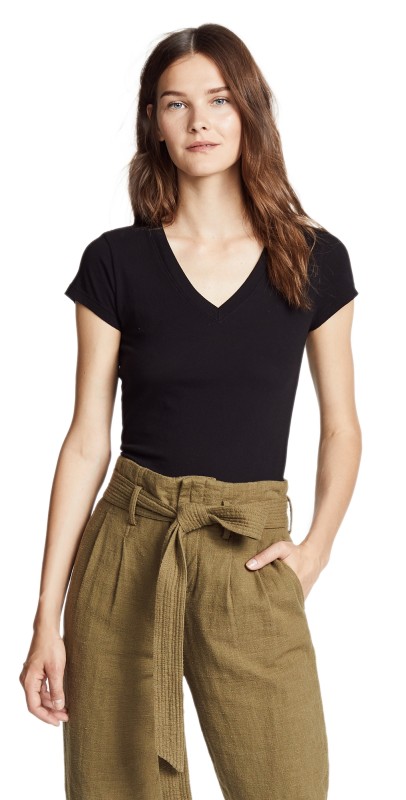 L'AGENCE Becca V Neck Tee White