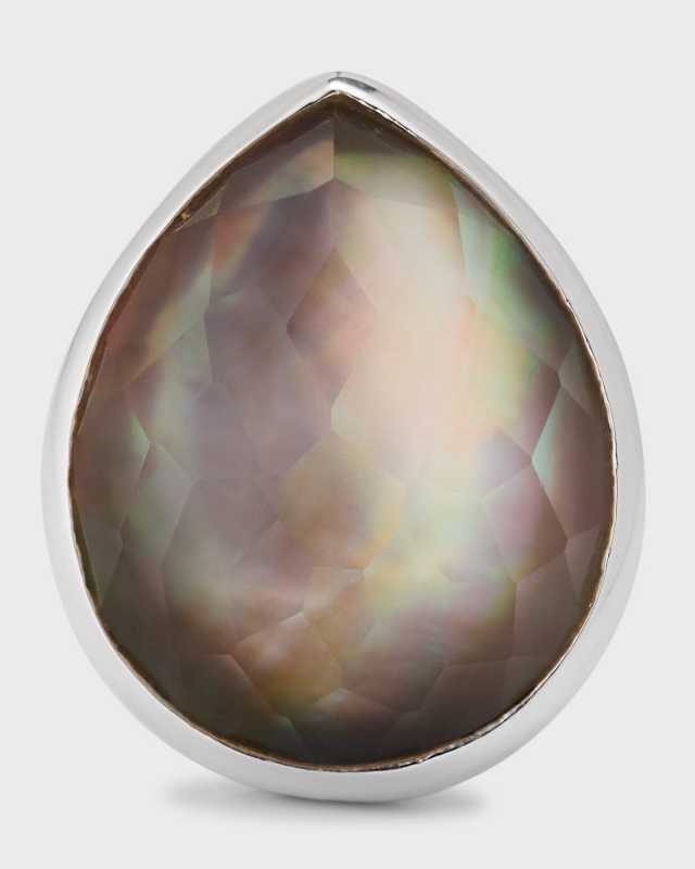 925 Rock Candy Teardrop Ring in Rock Crystal and Black Shell Doublet