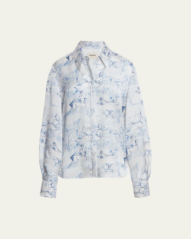 Minta Toile-Print Collared Top