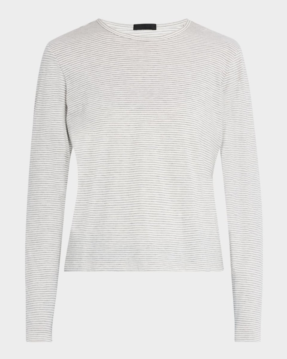Micro Stripe Slub Long-Sleeve Crewneck Tee
