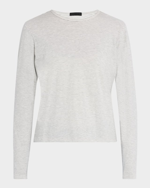 Micro Stripe Slub Long-Sleeve Crewneck Tee