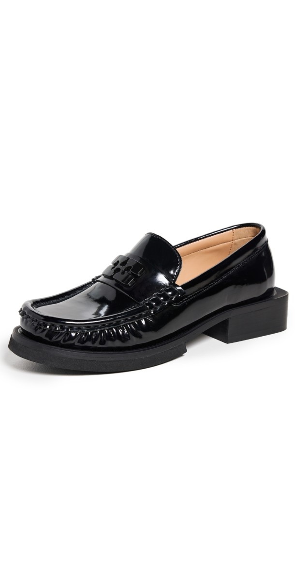 GANNI Patent Butterfly Logo Moccasins Black