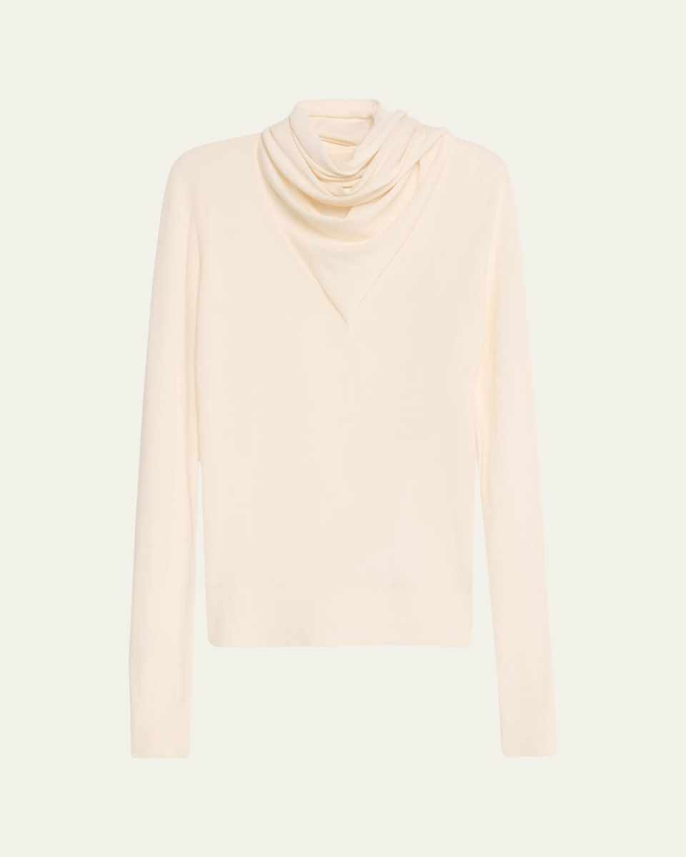 Fine Wool Draped Scarf Sweater Top