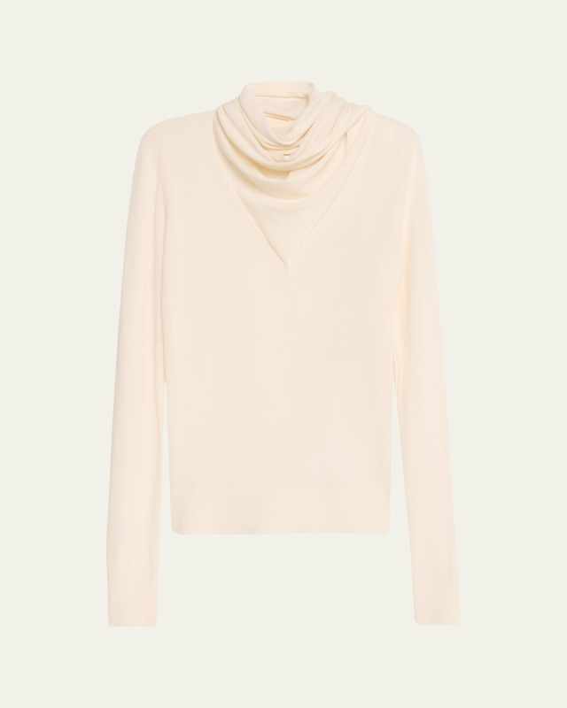 Fine Wool Draped Scarf Sweater Top