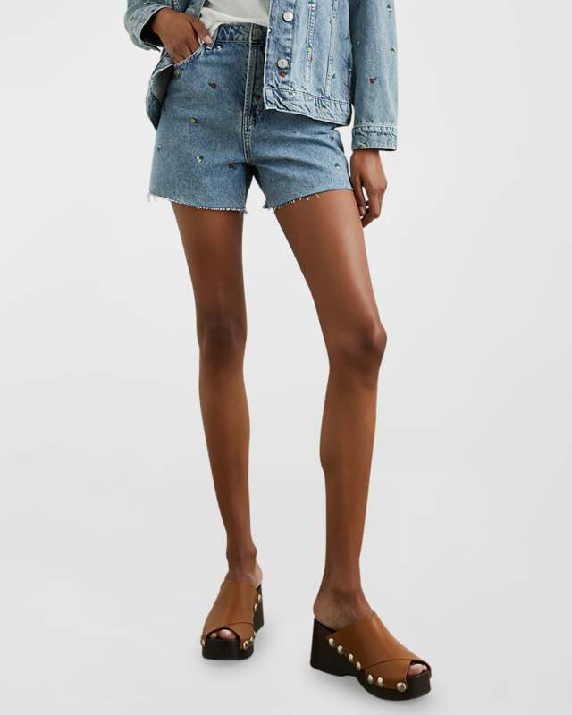 Zuma Floral Embroidered Denim Shorts