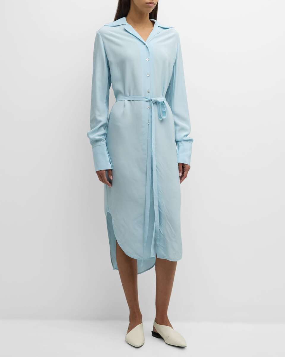 Camp-Collar Belted Midi Shirtdress