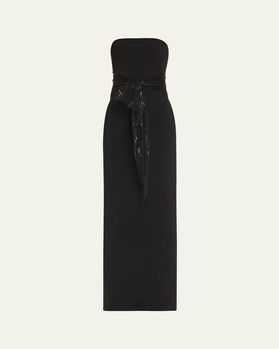 Audrey Strapless Column Gown with Scarf