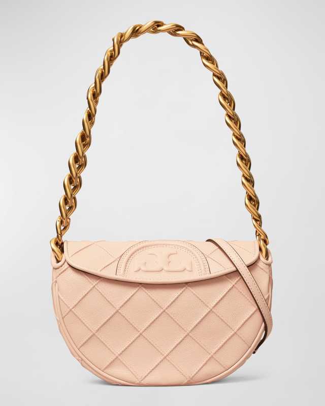 Fleming Mini Crescent Grain Leather Shoulder Bag