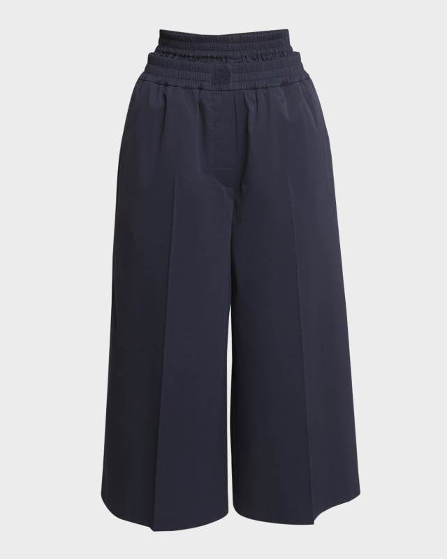 Double Waistband Wide-Leg Crop Trousers