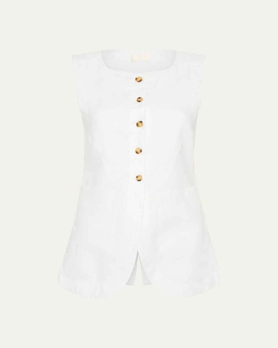 Emma High-Neck Linen Cutaway Vest
