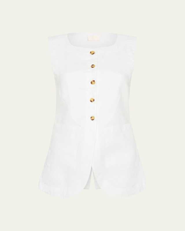 Emma High-Neck Linen Cutaway Vest