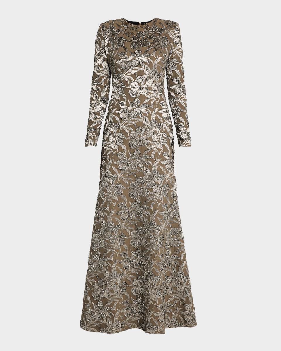 Metallic Orchid Jacquard Gown