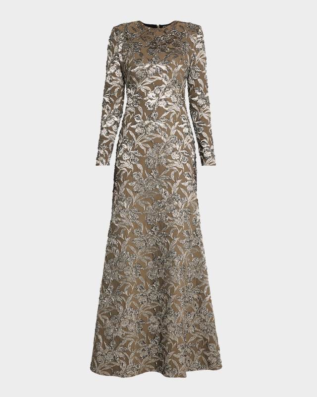 Metallic Orchid Jacquard Gown