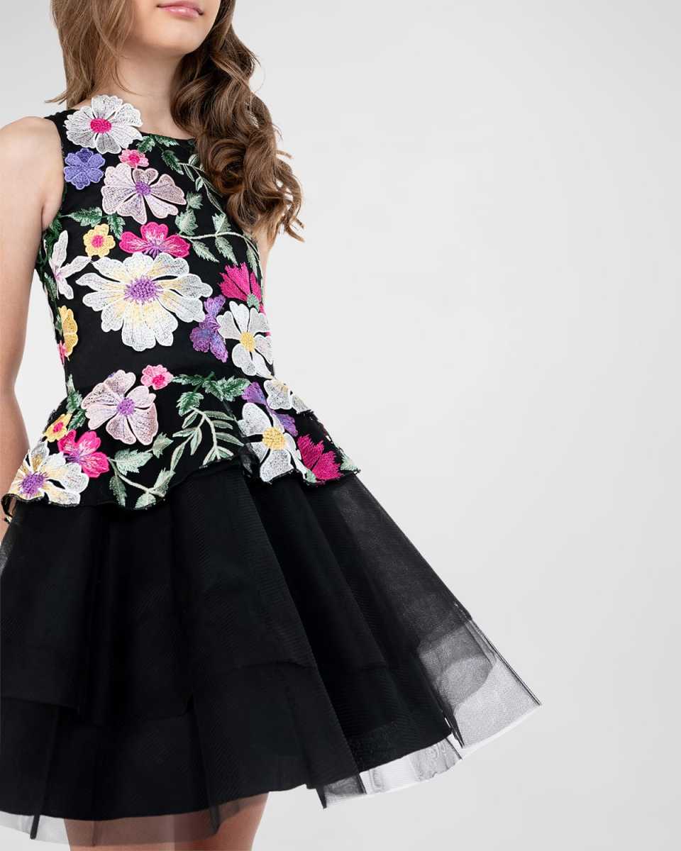 Girl's Fiona 3D Floral Tiered Dress, Size 7-16