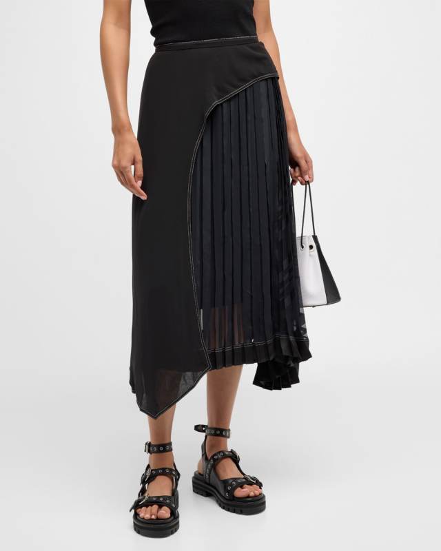 Pleated Multi-Panel Draped Midi Skirt