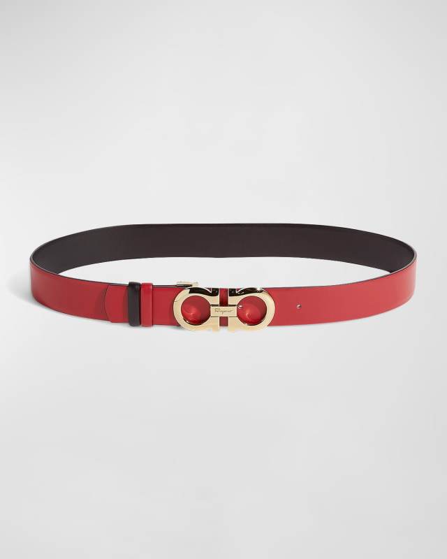 Gancini-Buckle Reversible Leather Belt