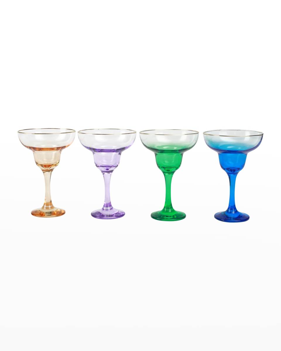 Rainbow Jewel Tone Assorted Margarita Glasses - Set of 4