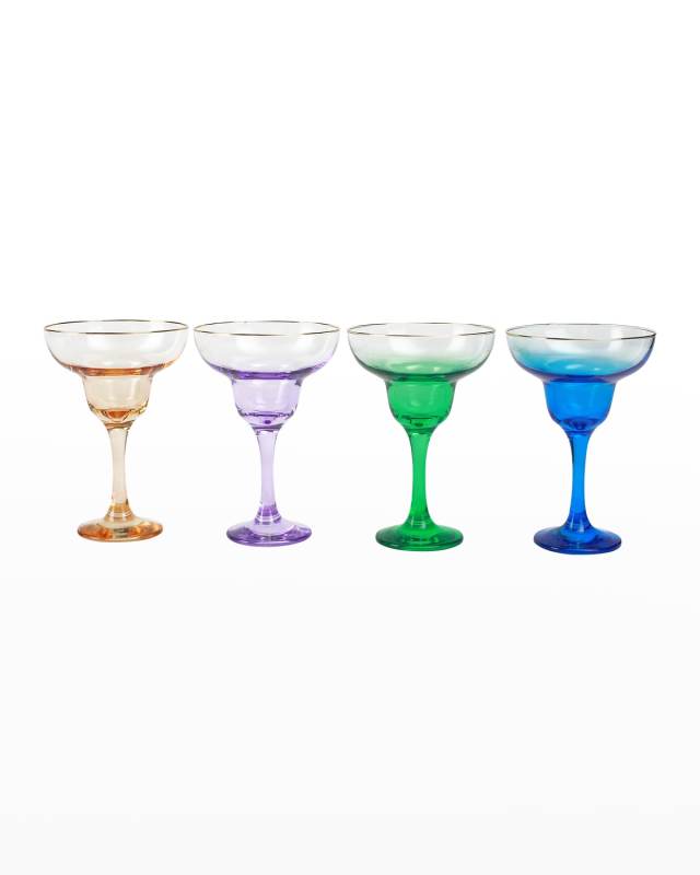 Rainbow Jewel Tone Assorted Margarita Glasses - Set of 4
