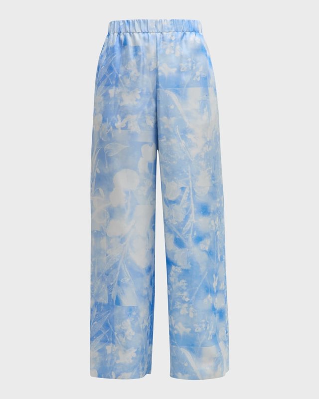 Riverside High-Rise Floral-Print Silk Pants