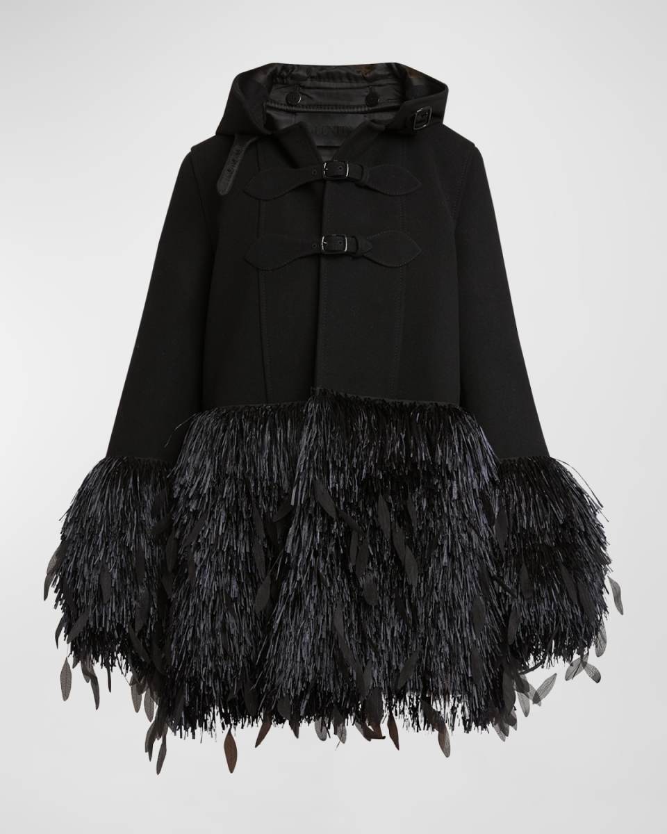 Montgomery Raffia Fringe Hooded Wool Coat